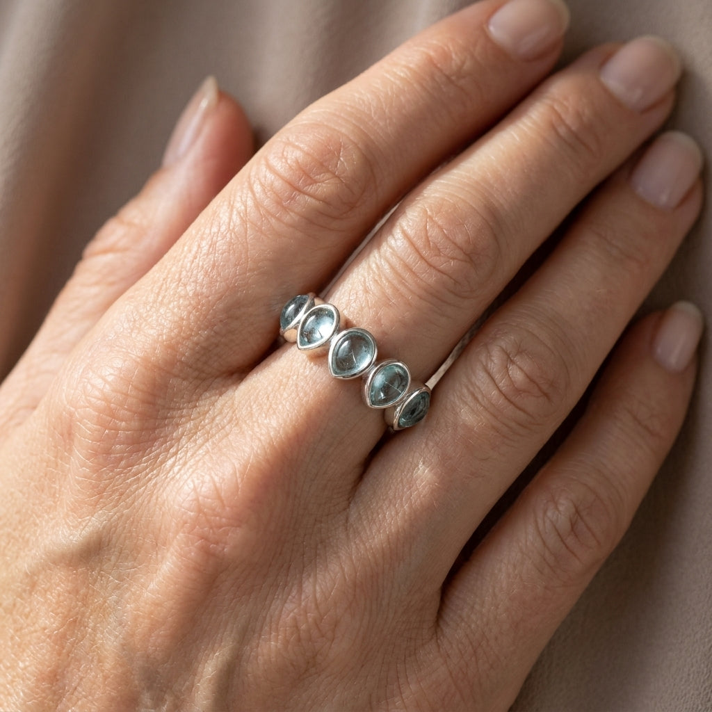 aquamarine teardrops ring asr9782 — lifestyle