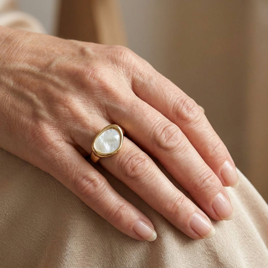 artisan open band boho ring copy — lifestyle