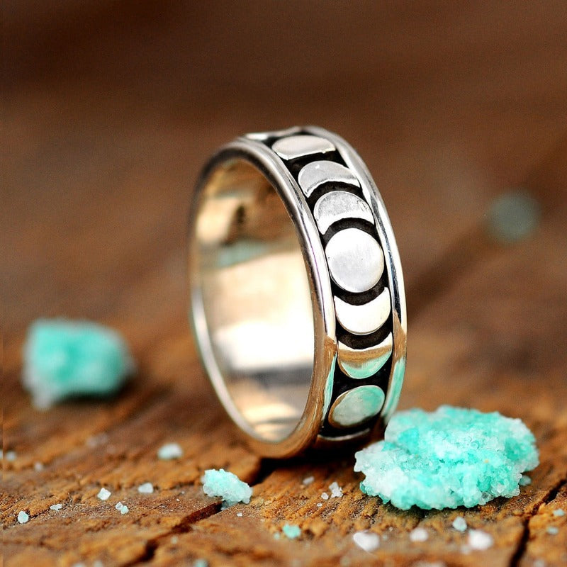 Moon Phase Spinner Ring in Sterling Silver with Rotating Band
