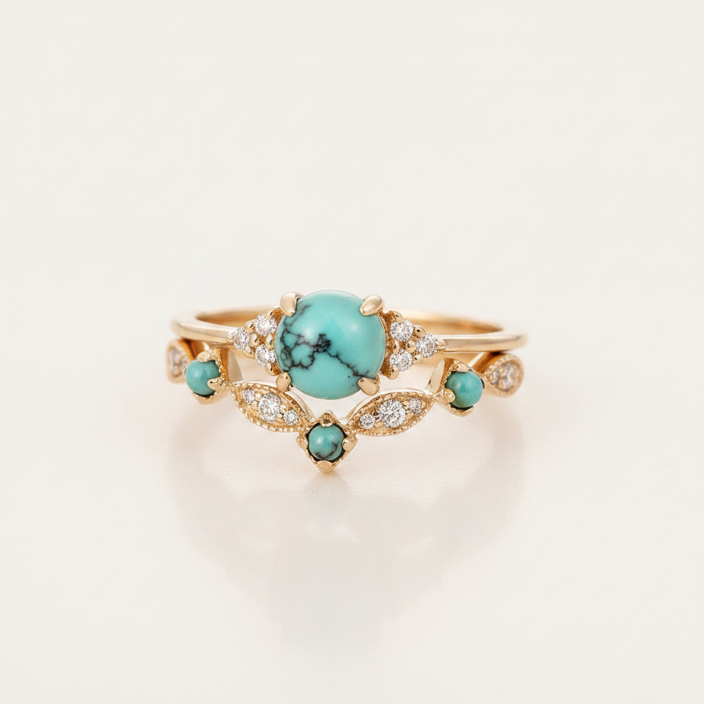 aureva turquoise crown ring set gold — studio