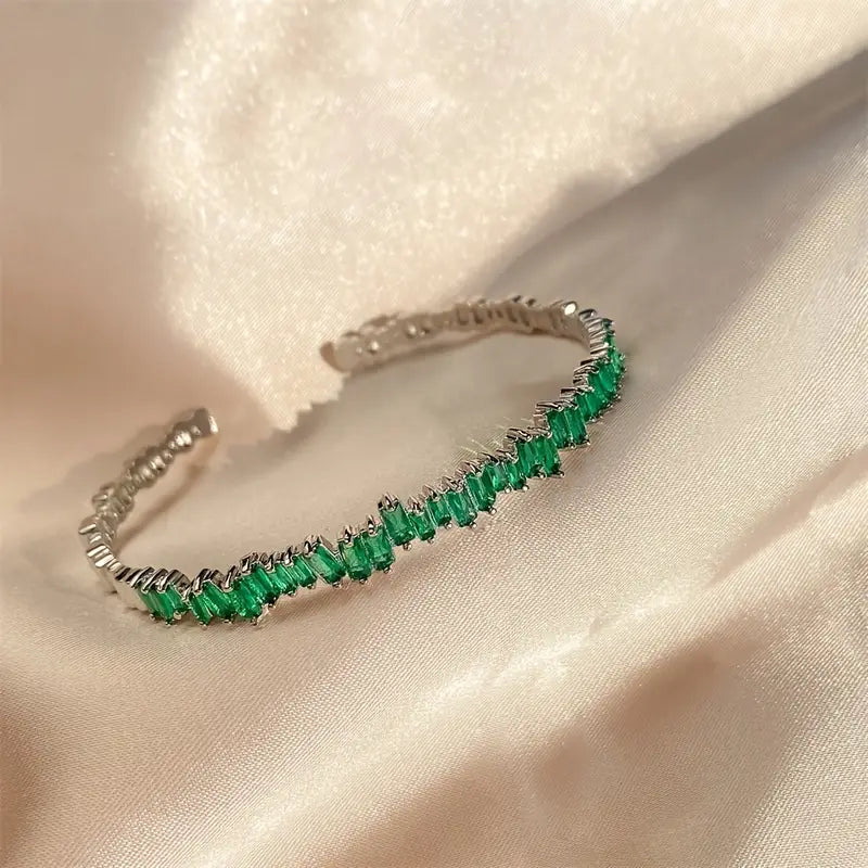 Emerald Baguette-Cut Cuff Bracelet in White Gold Tone