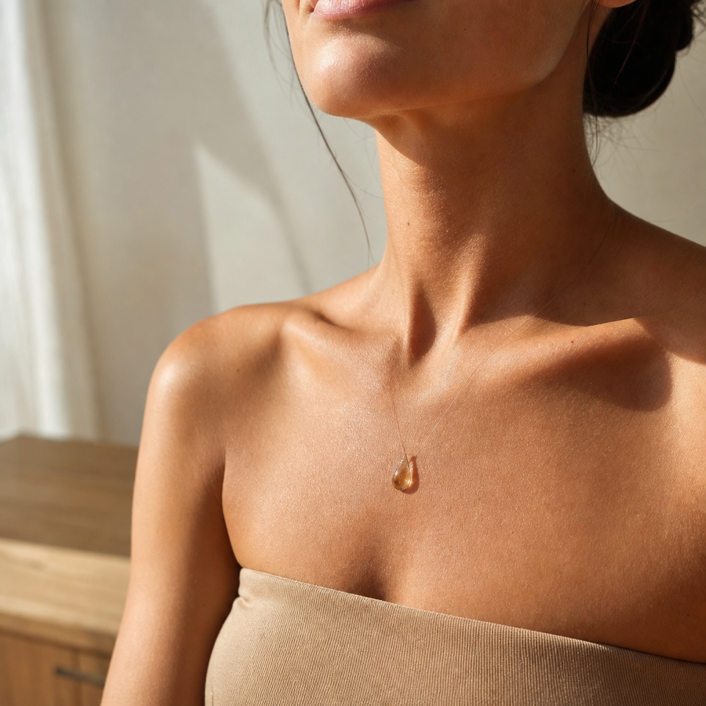 Teardrop Amber Pendant Necklace with Adjustable Chain — main image