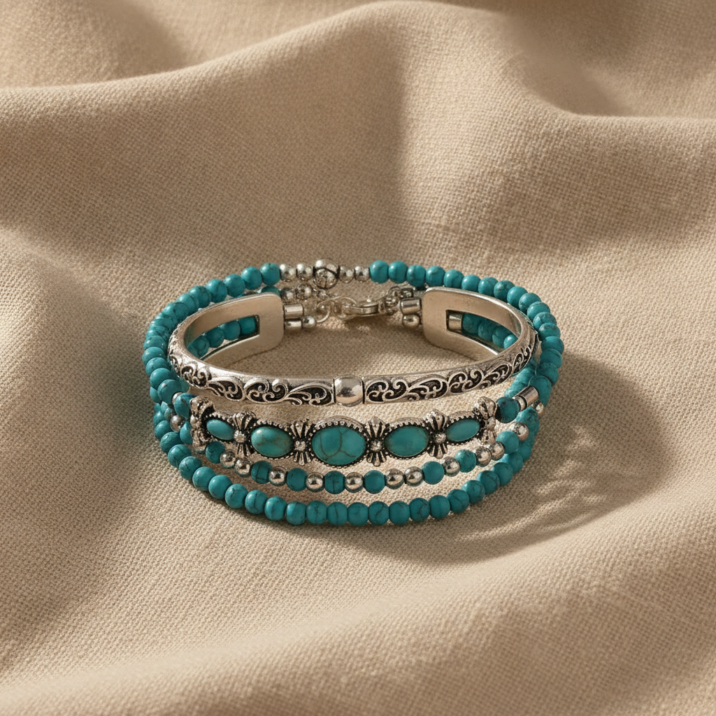 bohemian green turquoise beaded bracelet set — studio