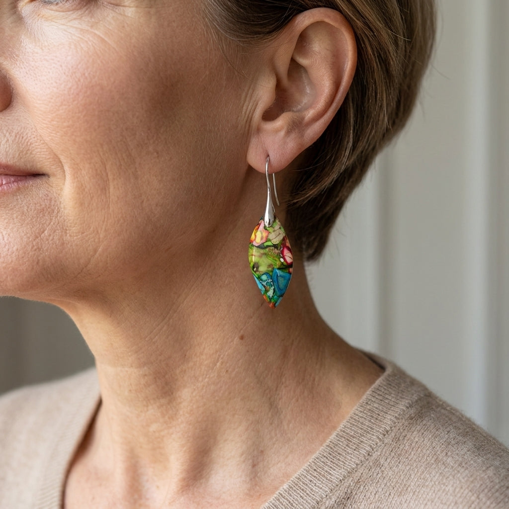 bohemian natural imperial stone leaf dangle earrings for women jewelry gift — lifestyle