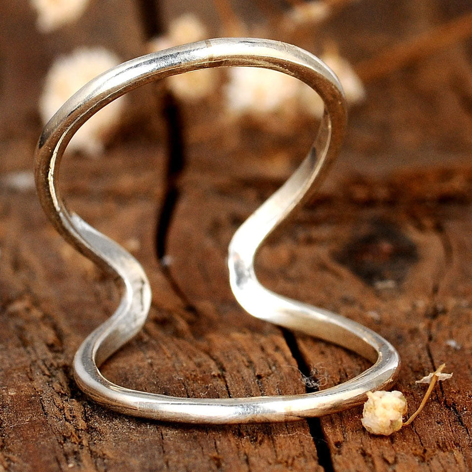 Wavy Open Band Sterling Silver Splint Ring for Knuckle or Thumb