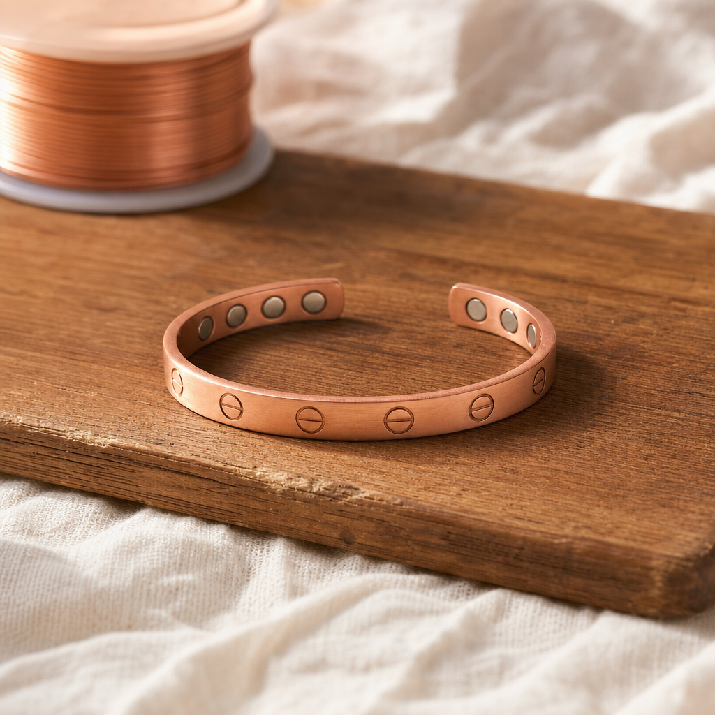 Copper Cuff Bracelet with 99.9% Pure Copper and Embossed Dot Pattern — Handcrafted Adjustable Open Design — main image