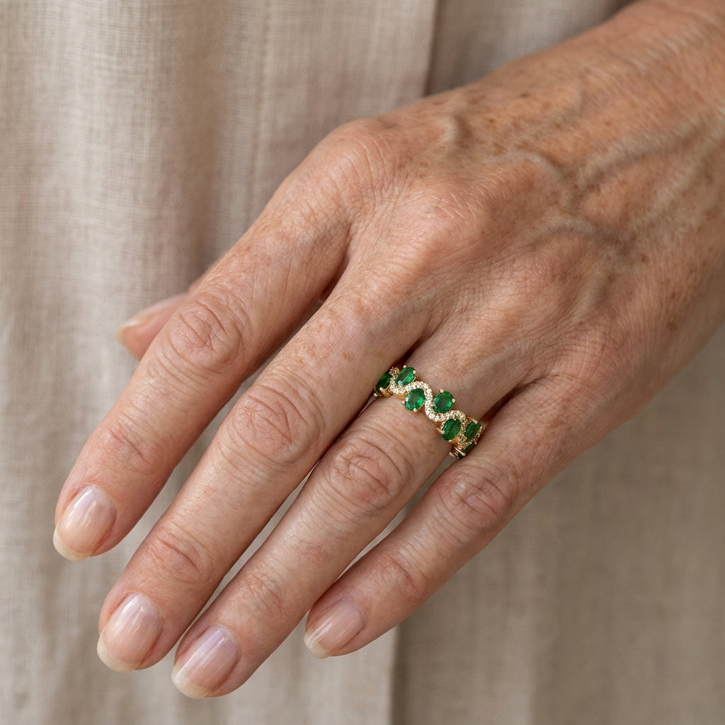 calira sparkling emerald open ring gold — lifestyle