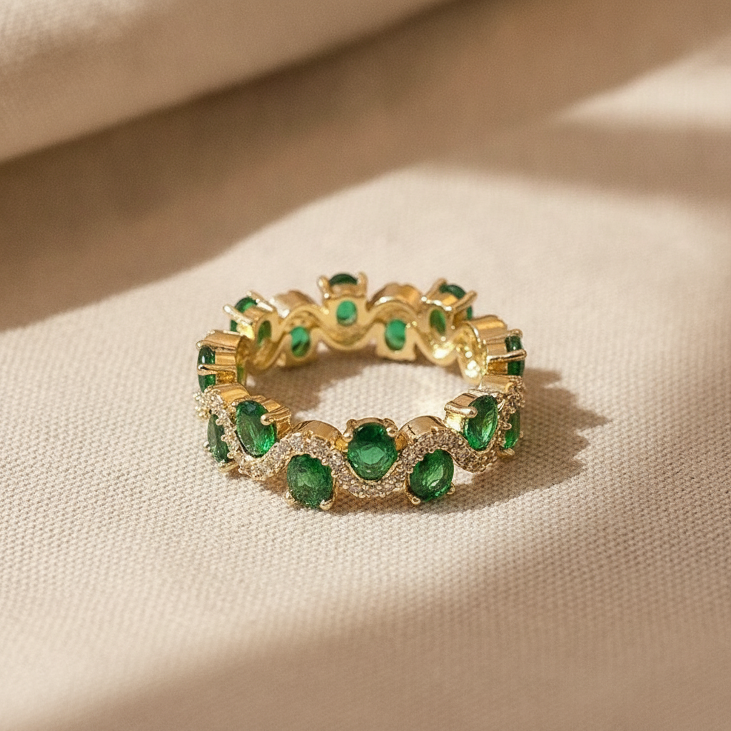 calira sparkling emerald open ring gold — studio