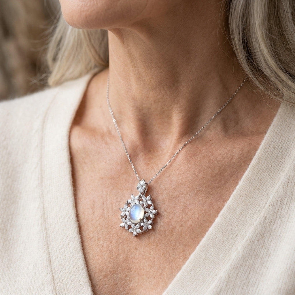 celestial zirconia moonstone necklace — lifestyle