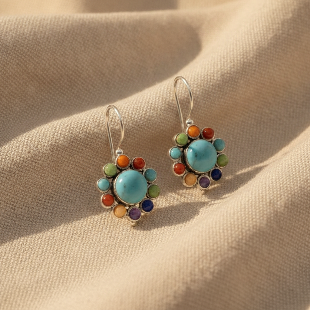 chic multi coloured turquoise hoop earrings — studio