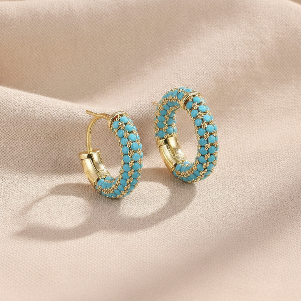 chic turquoise blue flower hoop earrings — studio
