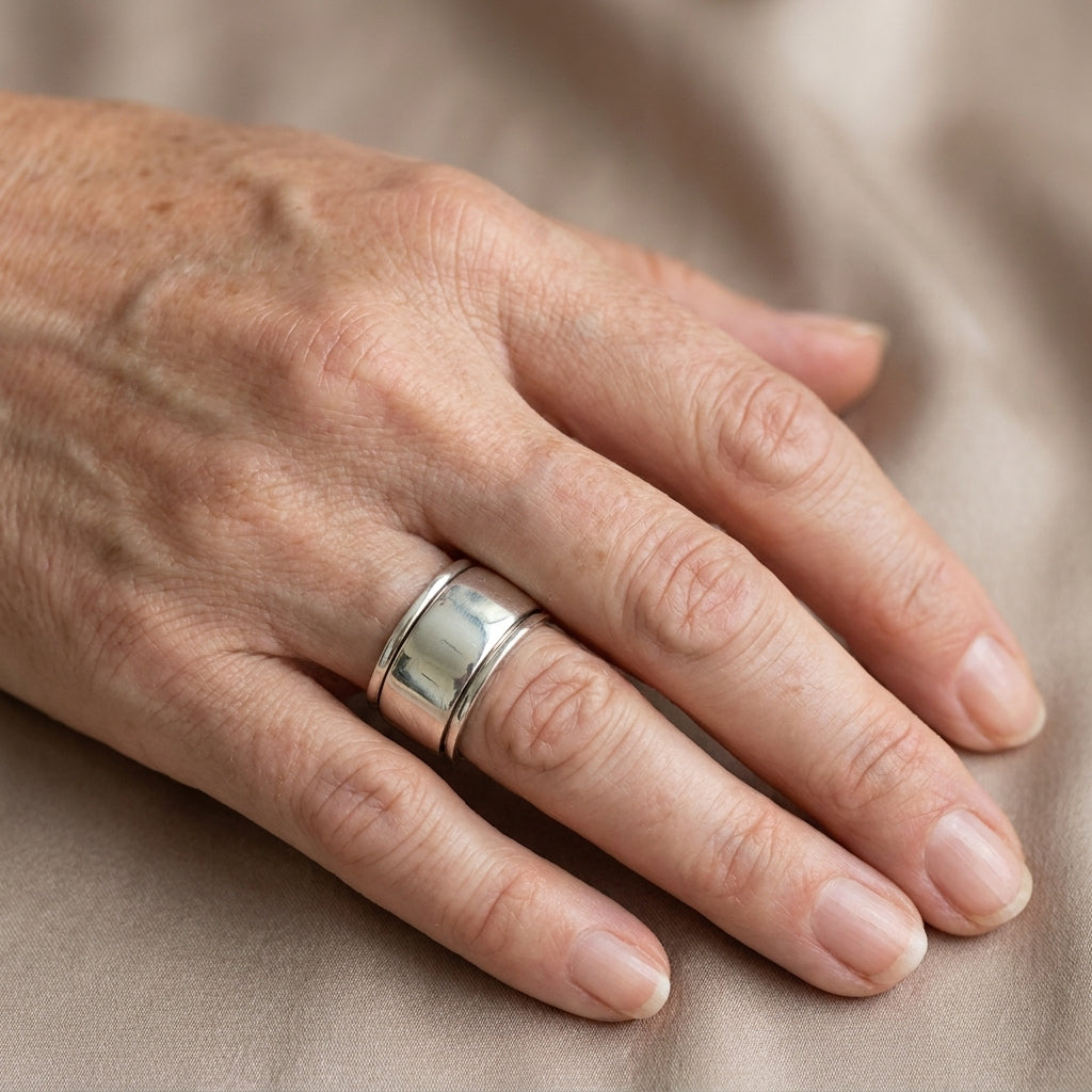 classic wide silver band ring — lifestyle