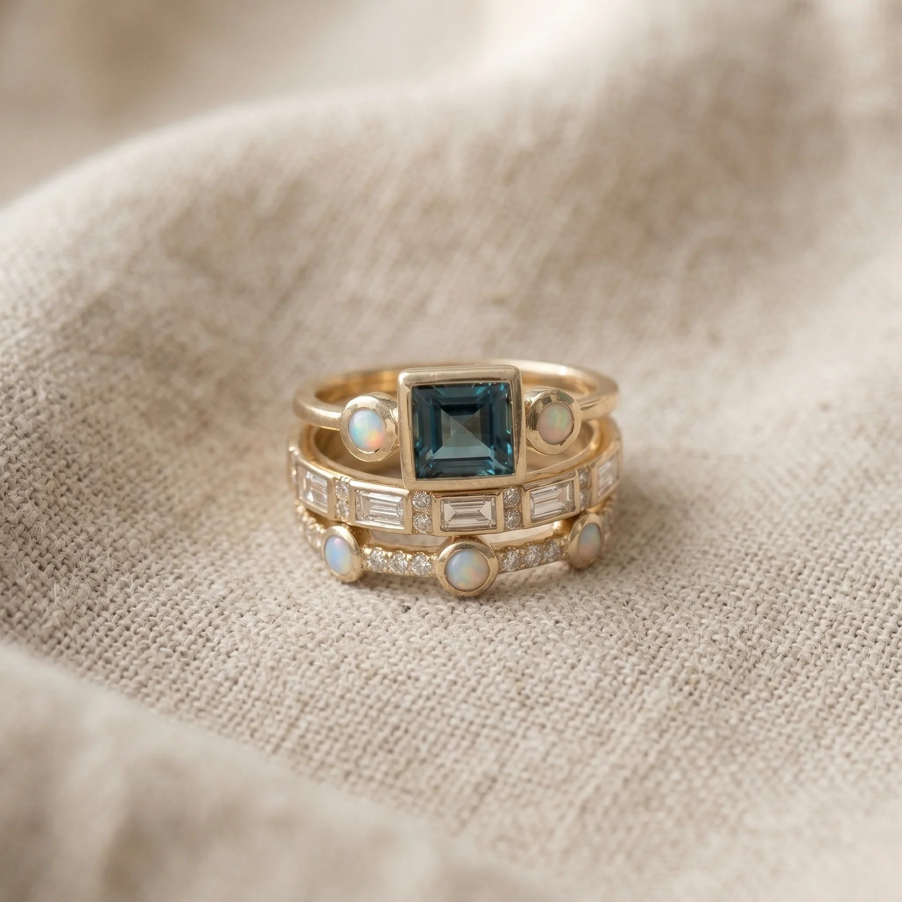 Ocean - Vintage Crystal Ring Set