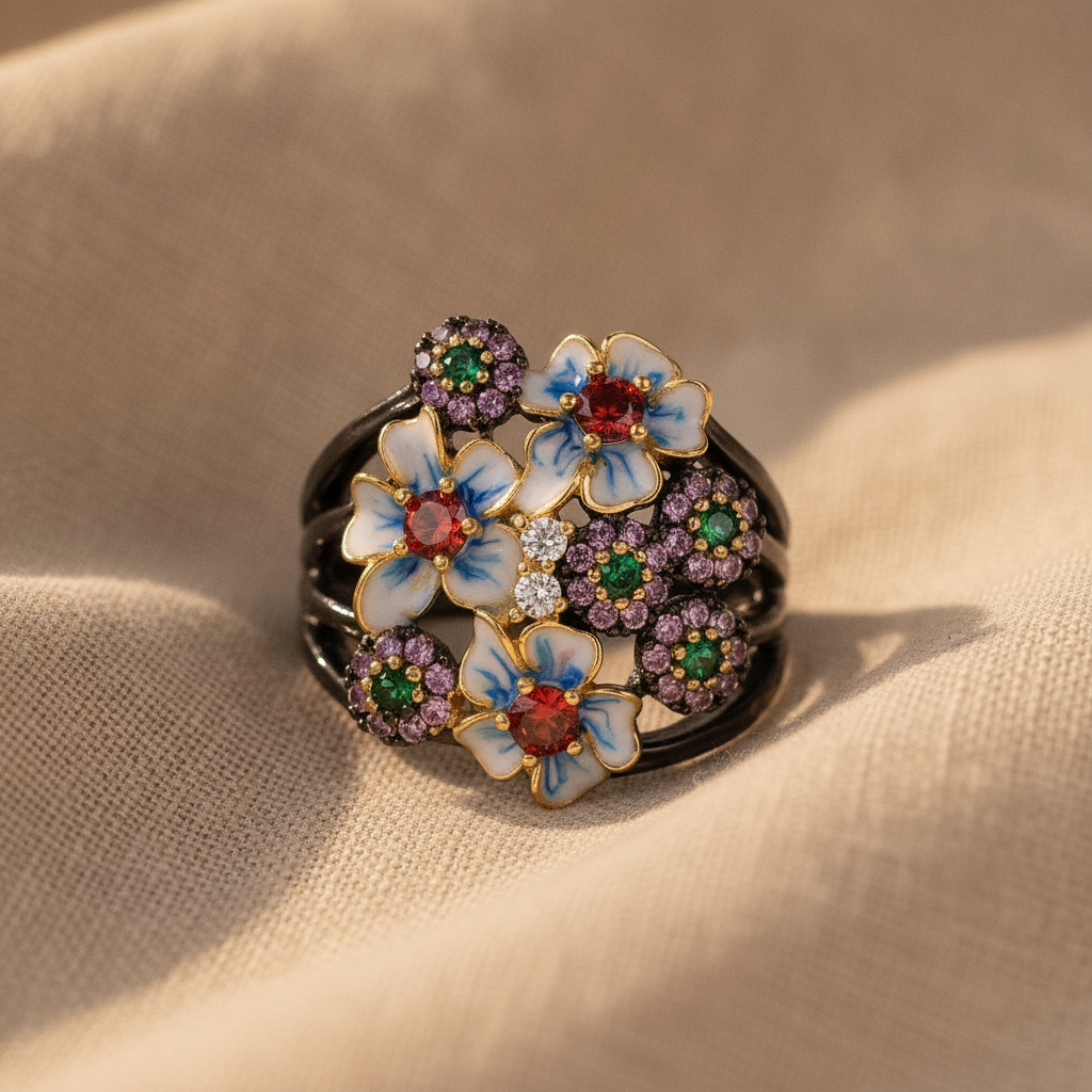 colorful enamel flower garden ring — studio