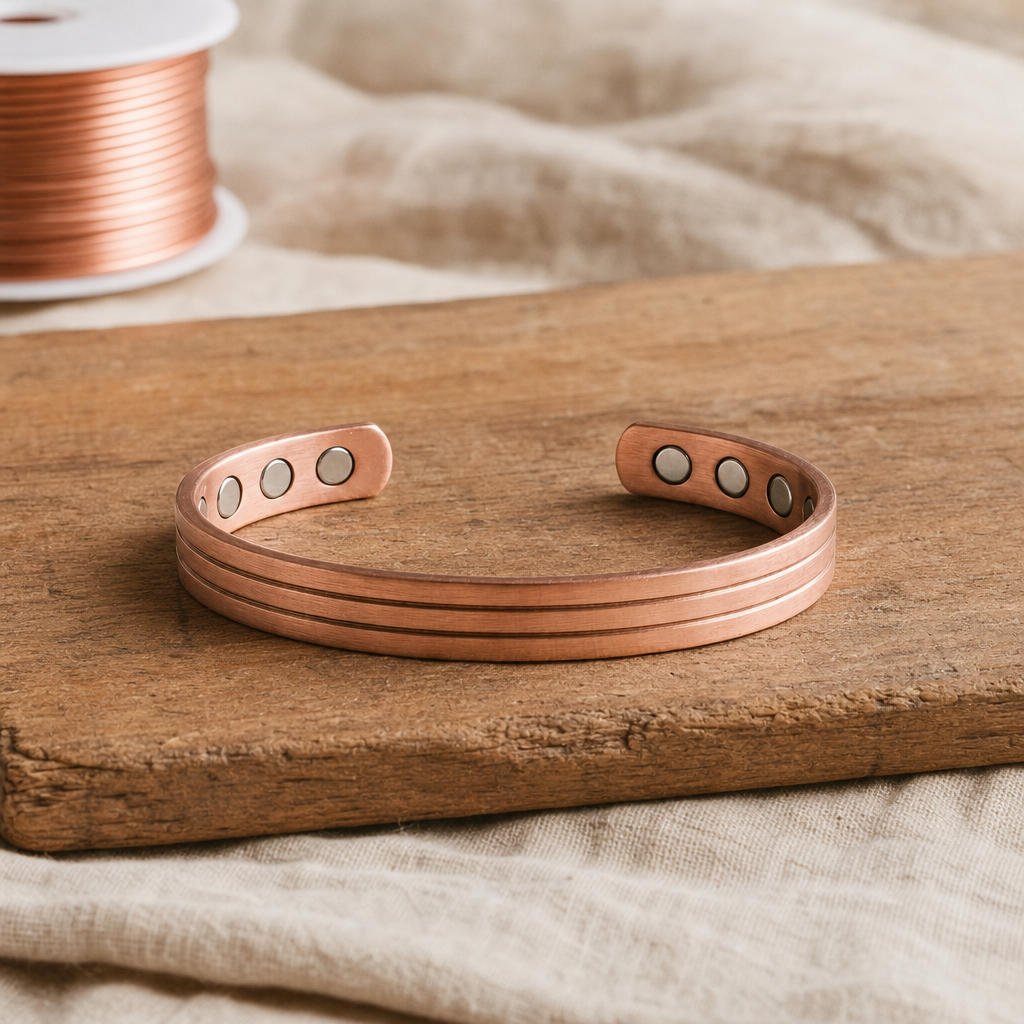 Copper Open Cuff Bracelet with Embedded Magnets, 99.9% Pure Copper, Hand-Shaped — main image