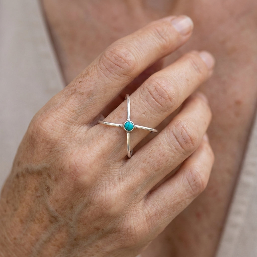 criss cross ring with turquoise sterling silver asr7002 — lifestyle