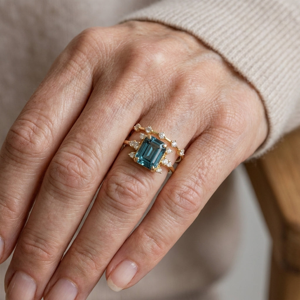 crystal blue shine ring set — lifestyle