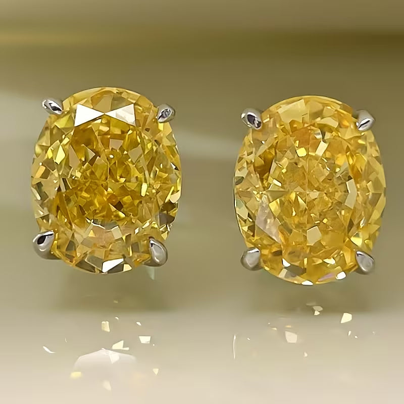 Oval Yellow Cubic Zirconia Stud Earrings with Nickel-Free Posts — view 2