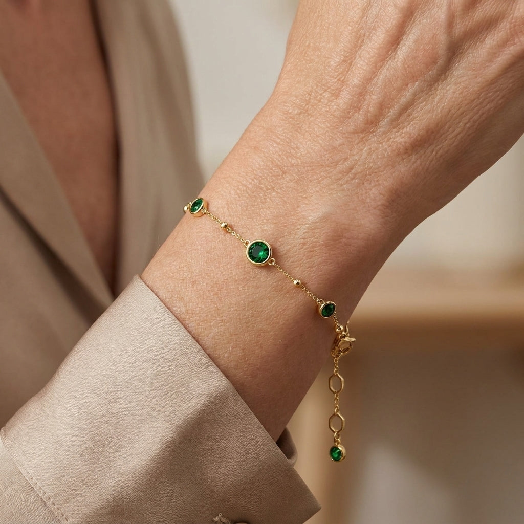 dainty emerald bracelet gold — lifestyle