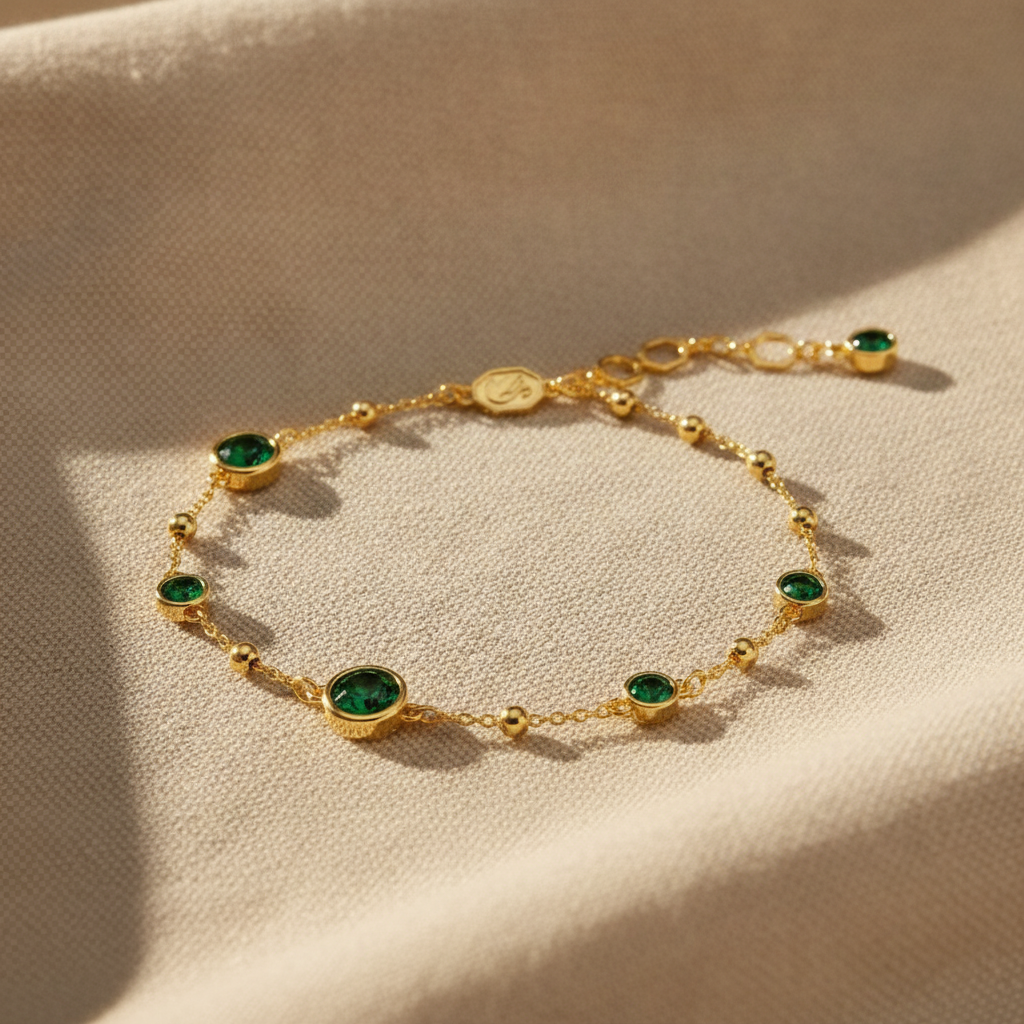 dainty emerald bracelet gold — studio