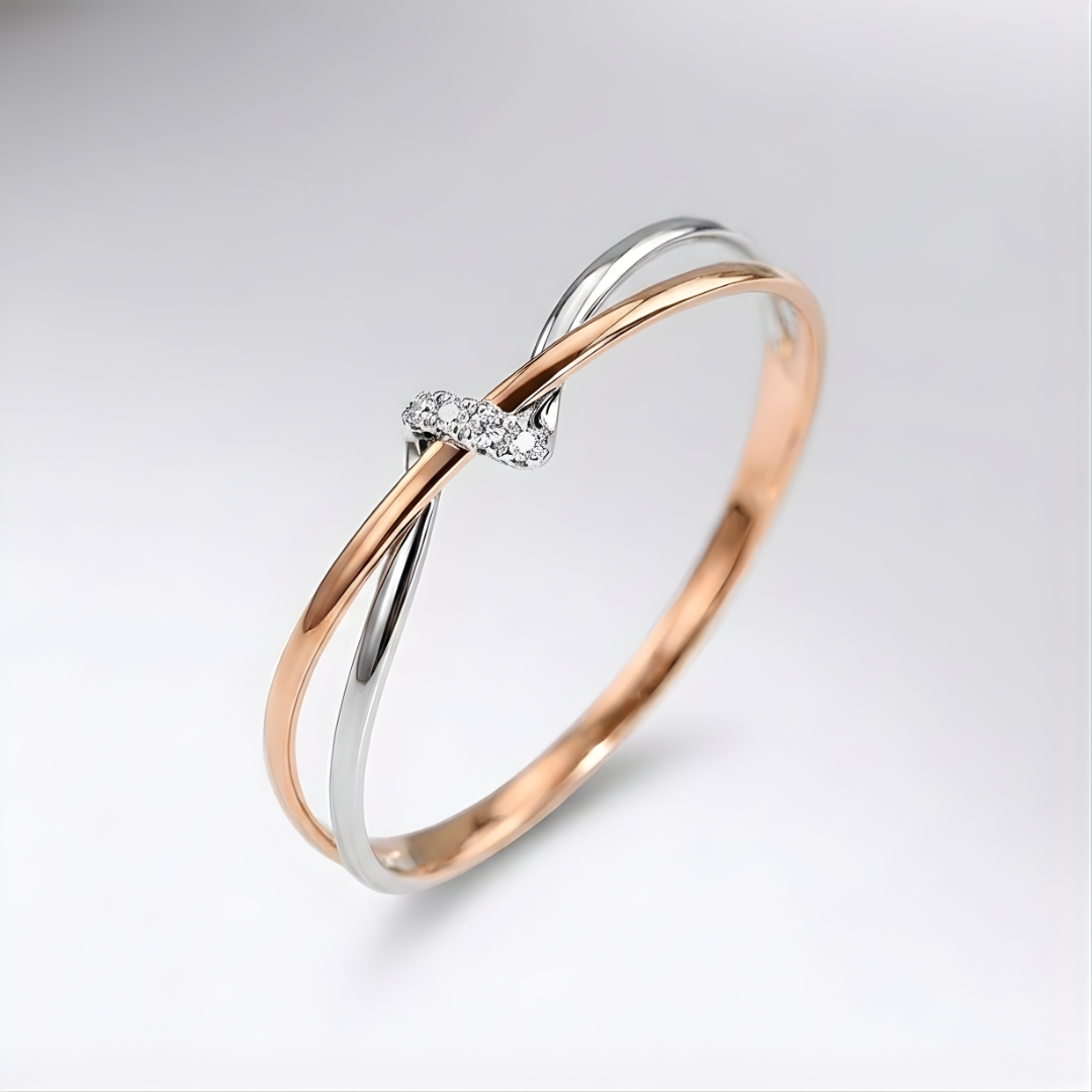 Crossover Twist Ring with Crystal Accent in Rose Gold and Silver Tone