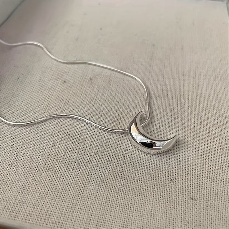 Crescent Moon Pendant Necklace with Silver-Tone Snake Chain — view 2