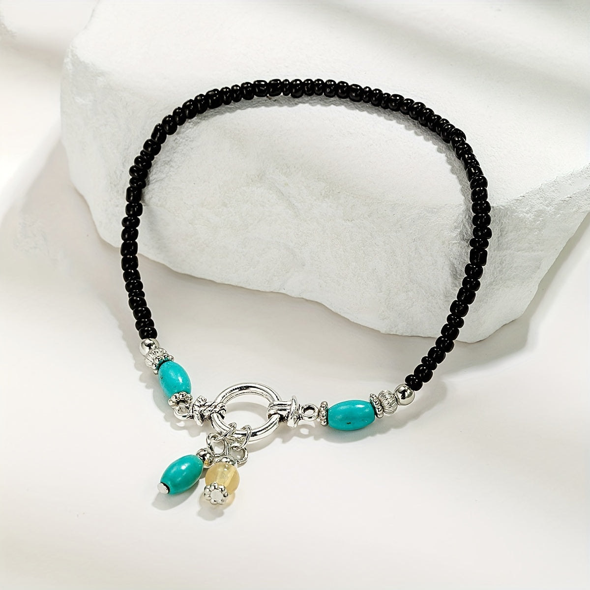 Turquoise Beaded Anklet with Toggle Clasp Closure