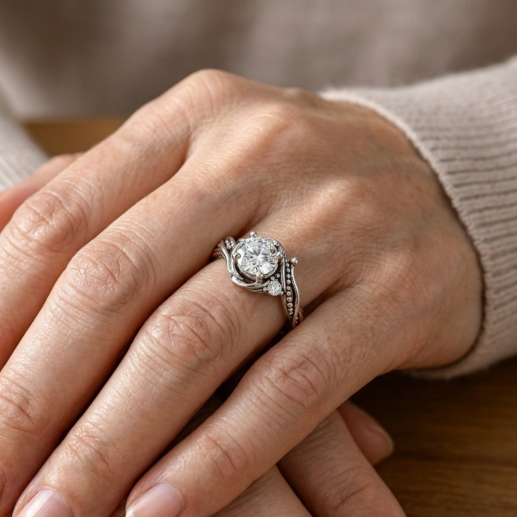 elegant silver branch zirconia ring 1 — lifestyle