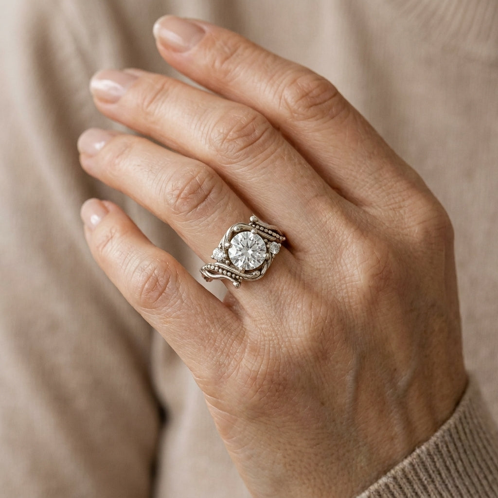 elegant silver branch zirconia ring — lifestyle