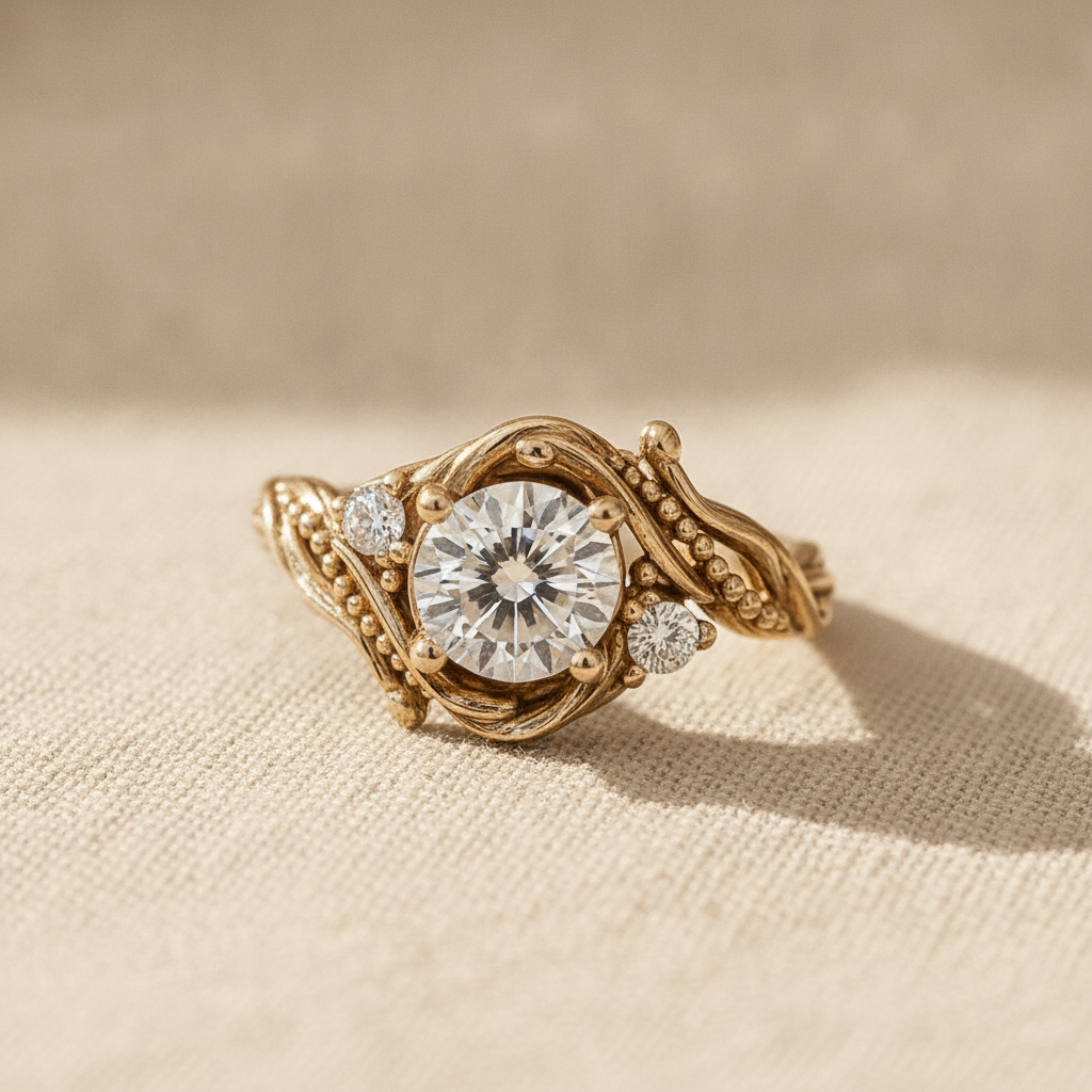 elegant silver branch zirconia ring — studio