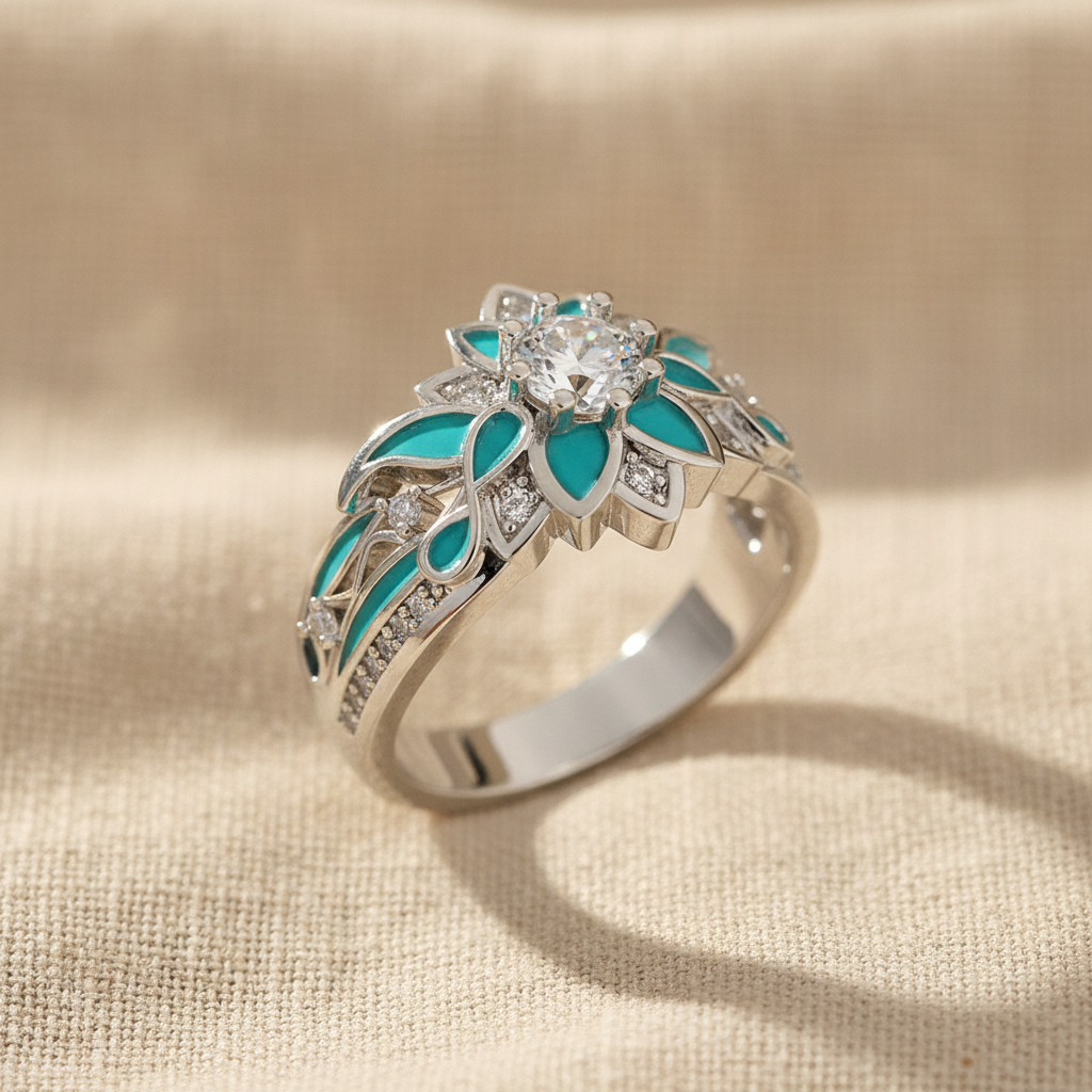 elegant turquoise flower crystal ring — studio