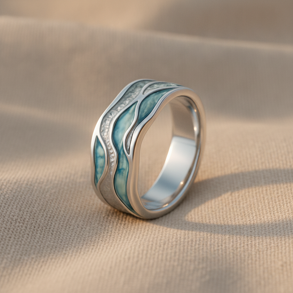 elegant turquoise silver waves ring — studio