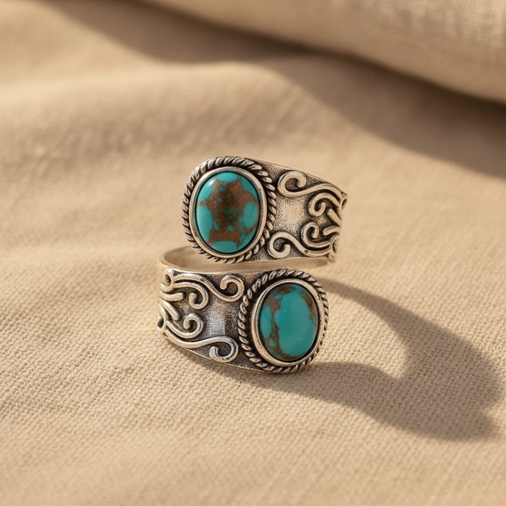 elegant vintage turquoise cross band ring — studio