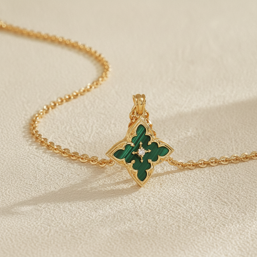 emerald clover pendant necklace gold — studio