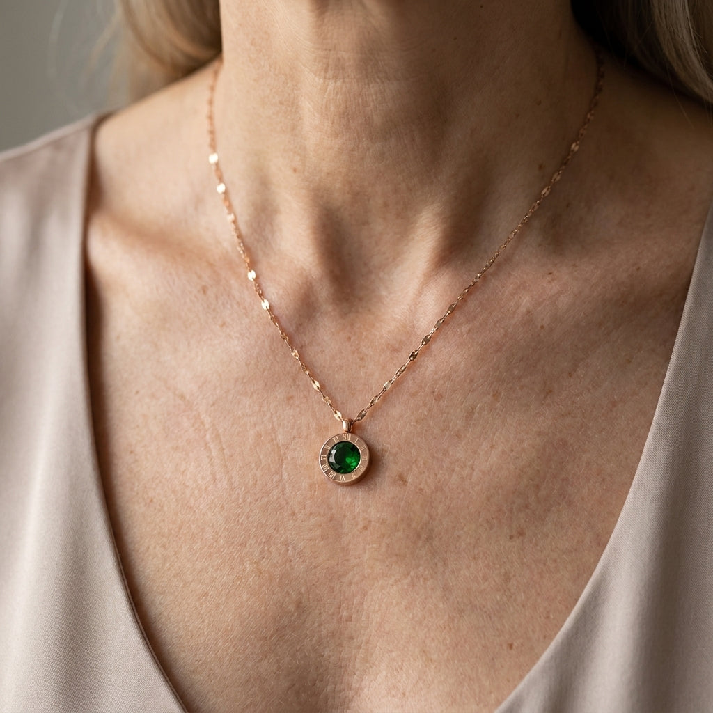 emerald dial necklace gold — lifestyle