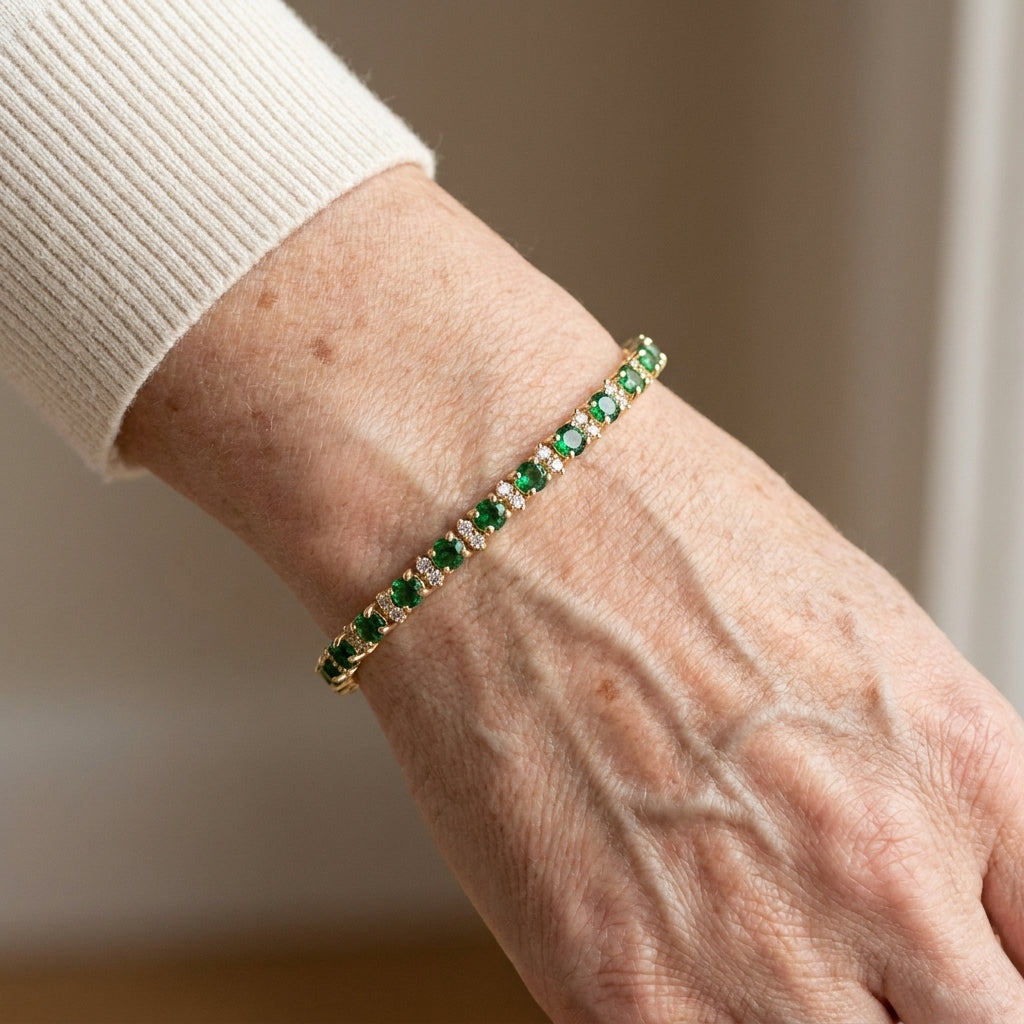 emerald trio tennis bracelet gold — lifestyle