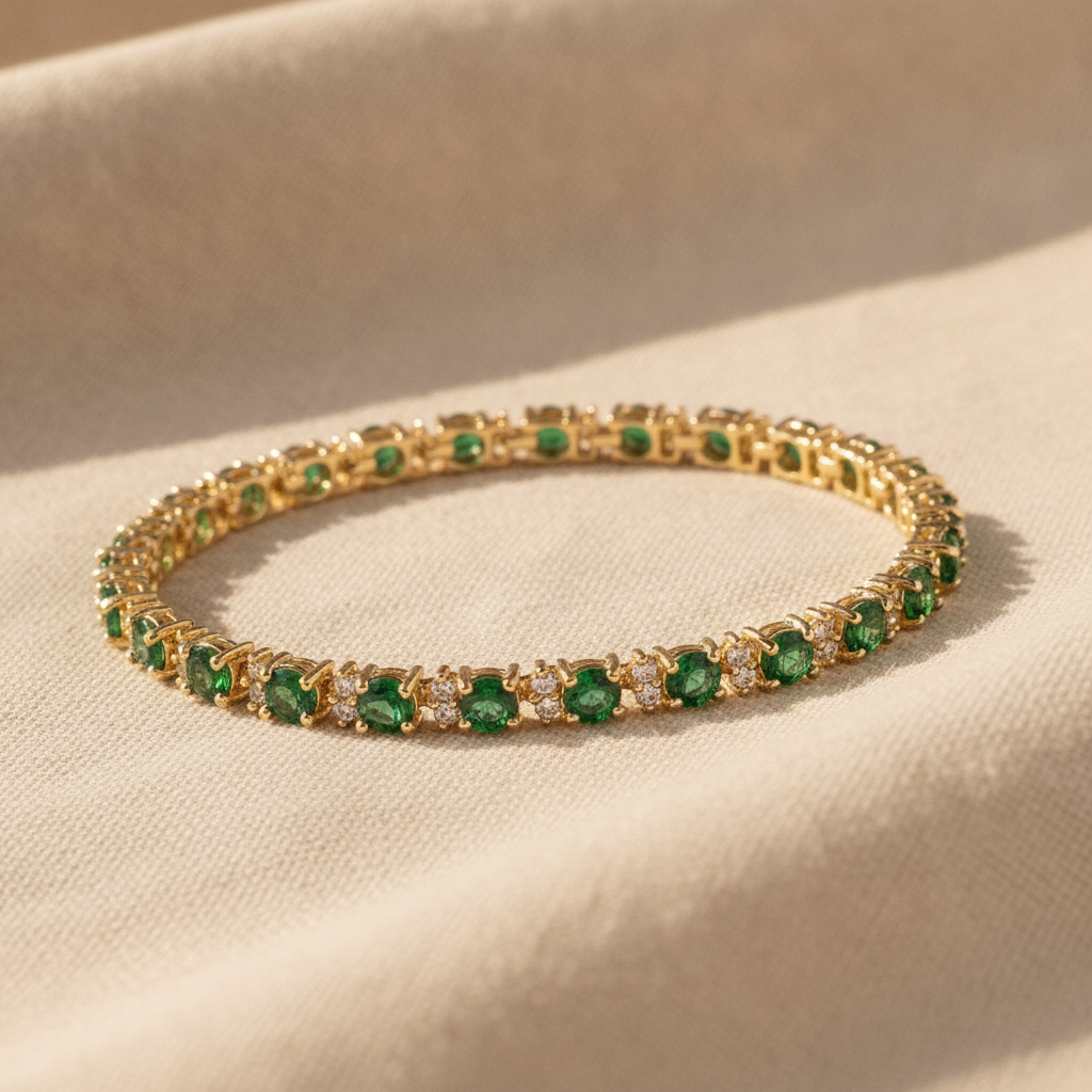emerald trio tennis bracelet gold — studio