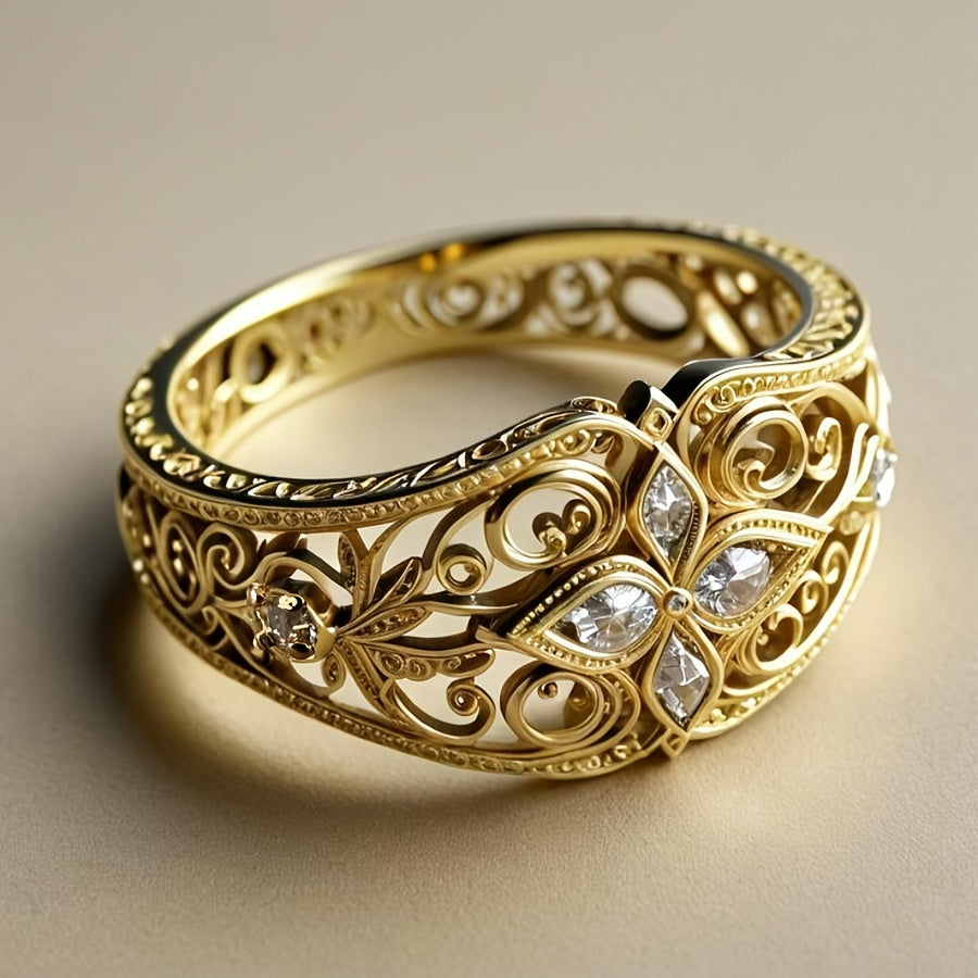 Butterfly Filigree Cocktail Ring with Cubic Zirconia Accents, Silver or Gold Tone
