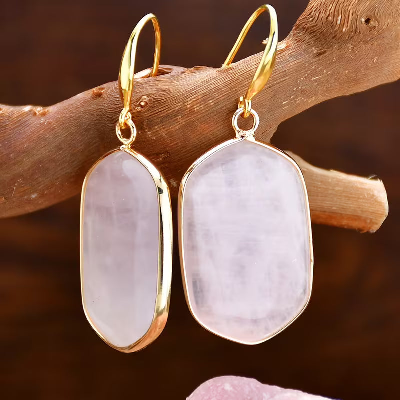 Rose Quartz Drop Earrings with Gold-Tone Leverback Wire — view 2