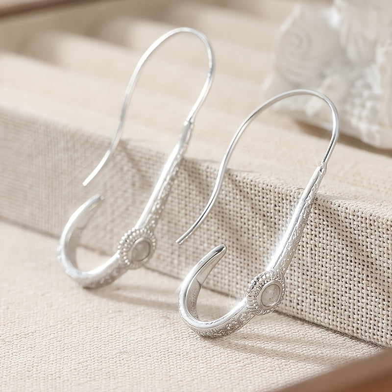 Moonstone Drop Earrings with Beaded Border in Silver Tone