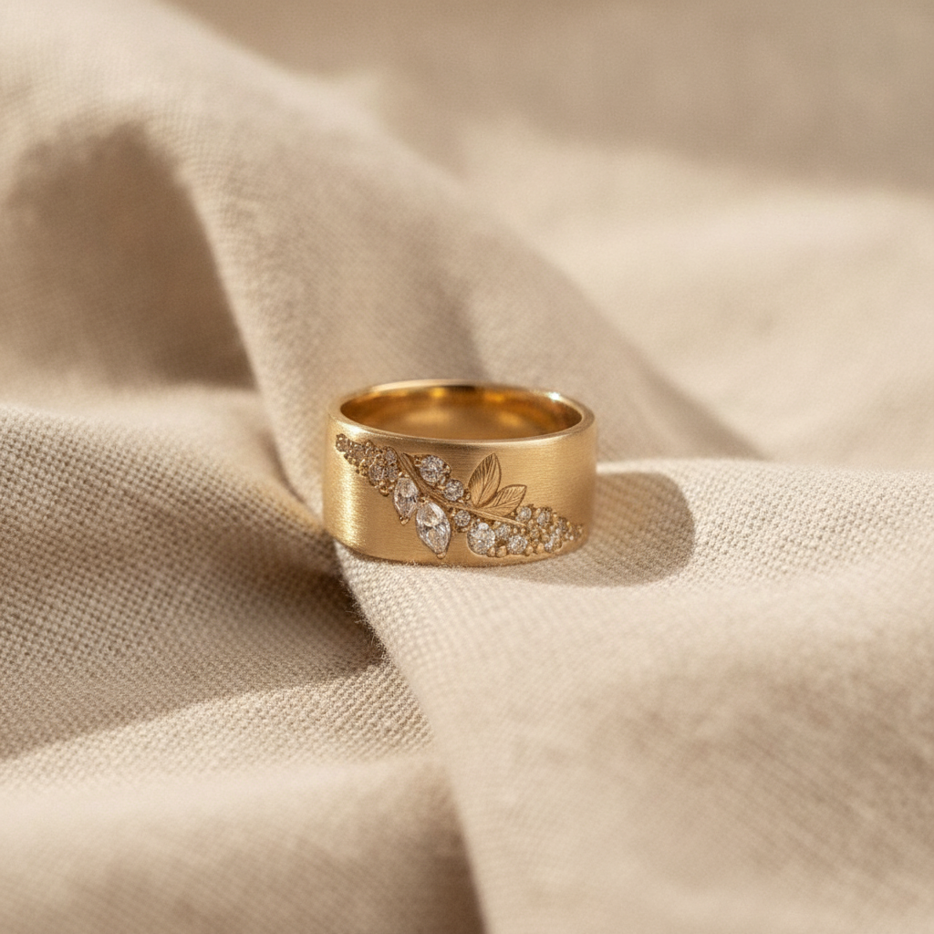fashion vintage golden wide ring exquisite inlay shiny synthetic zirconia leaf ring for women daily party holiday luxury ring jewelry anniversary gifts — studio