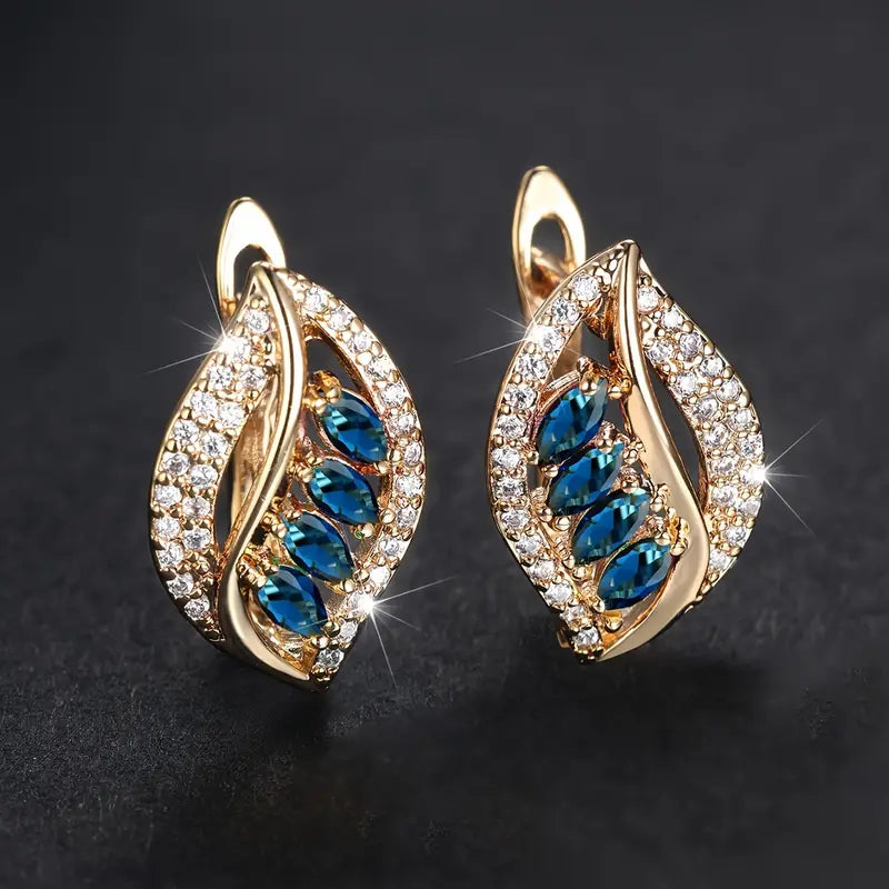 Marquise Sapphire Drop Earrings with Pavé Accents in Gold Tone — main image