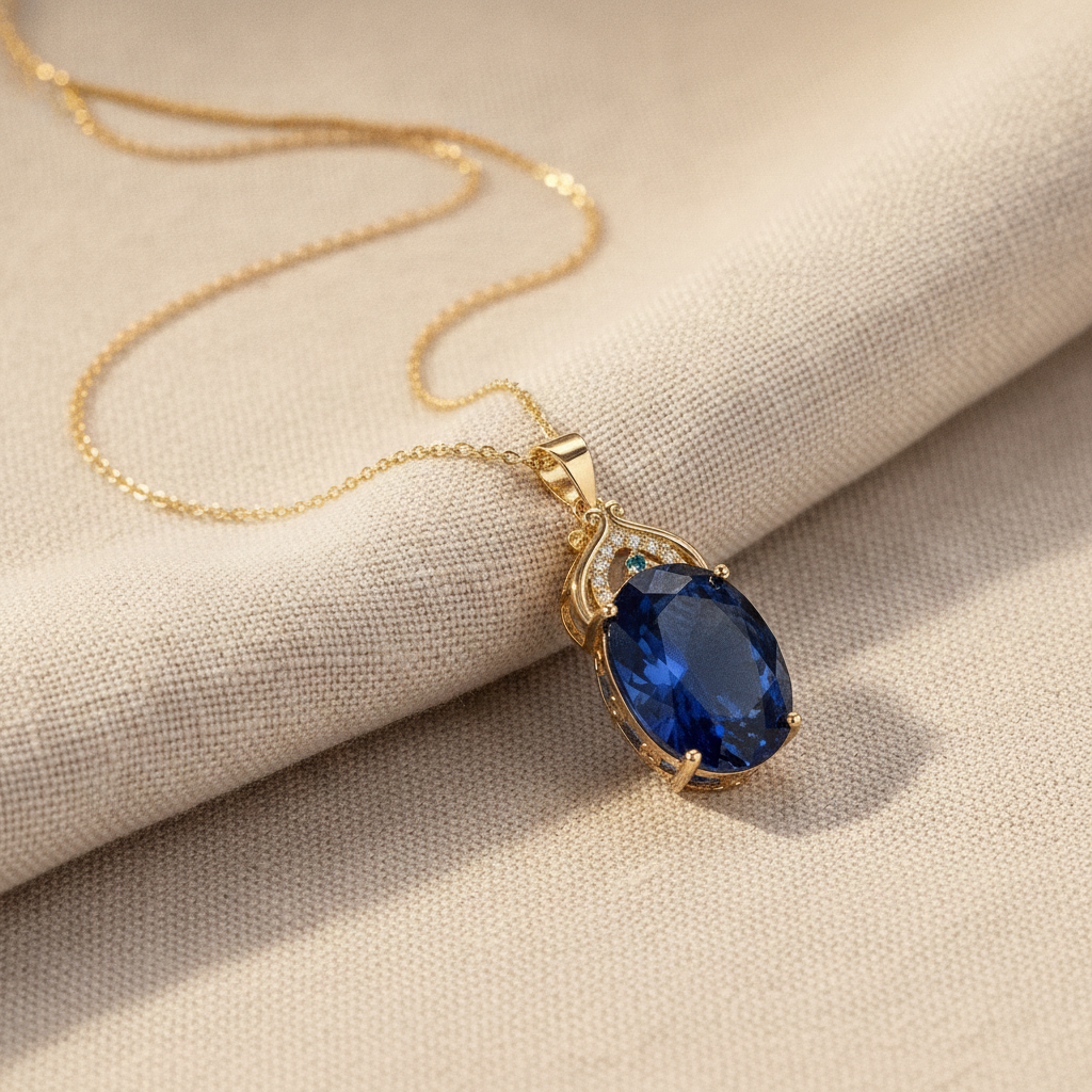 gold blue topaz vintage necklace — studio