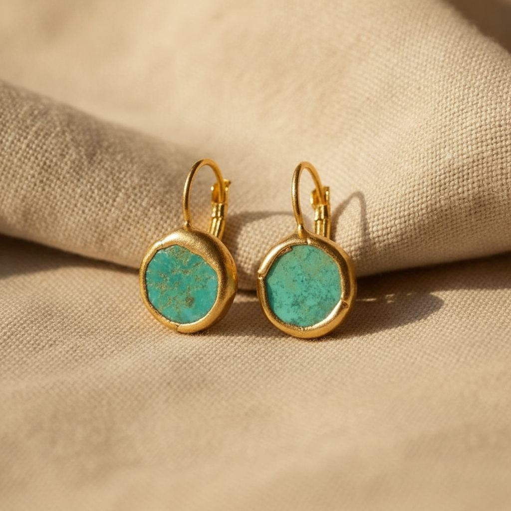 gold earrings with turquoise stone 1 — studio