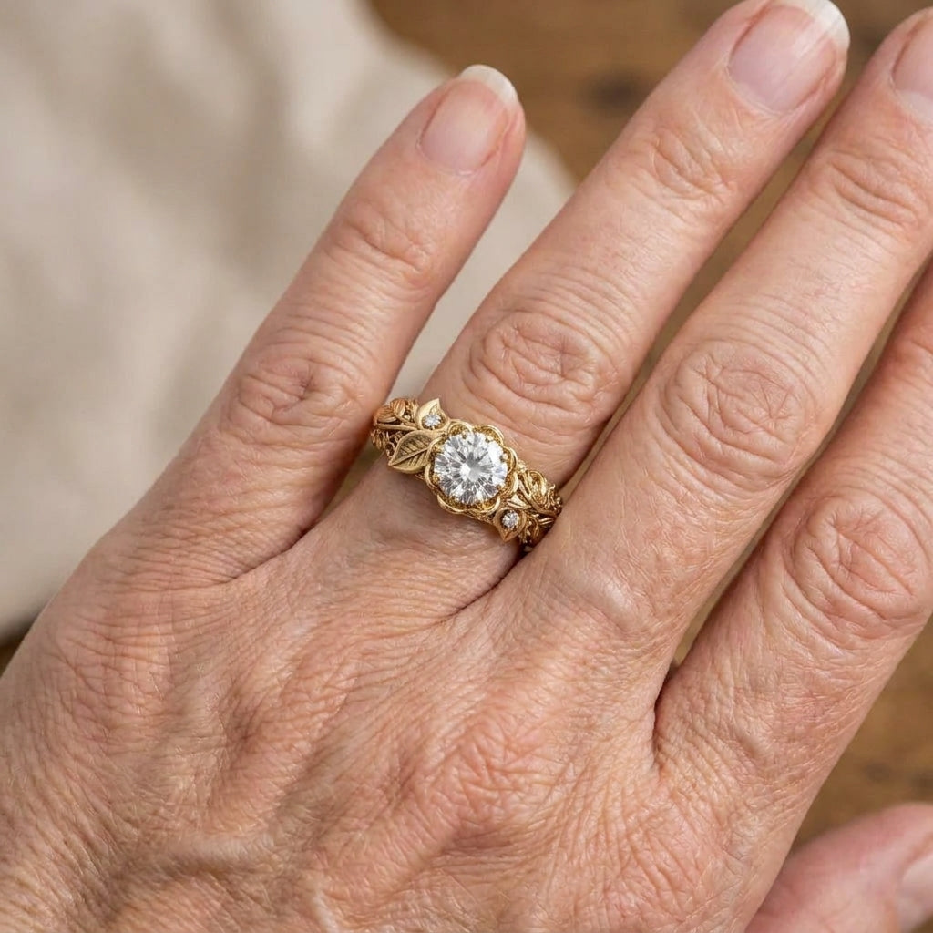 gold leaf zirconia ring — lifestyle