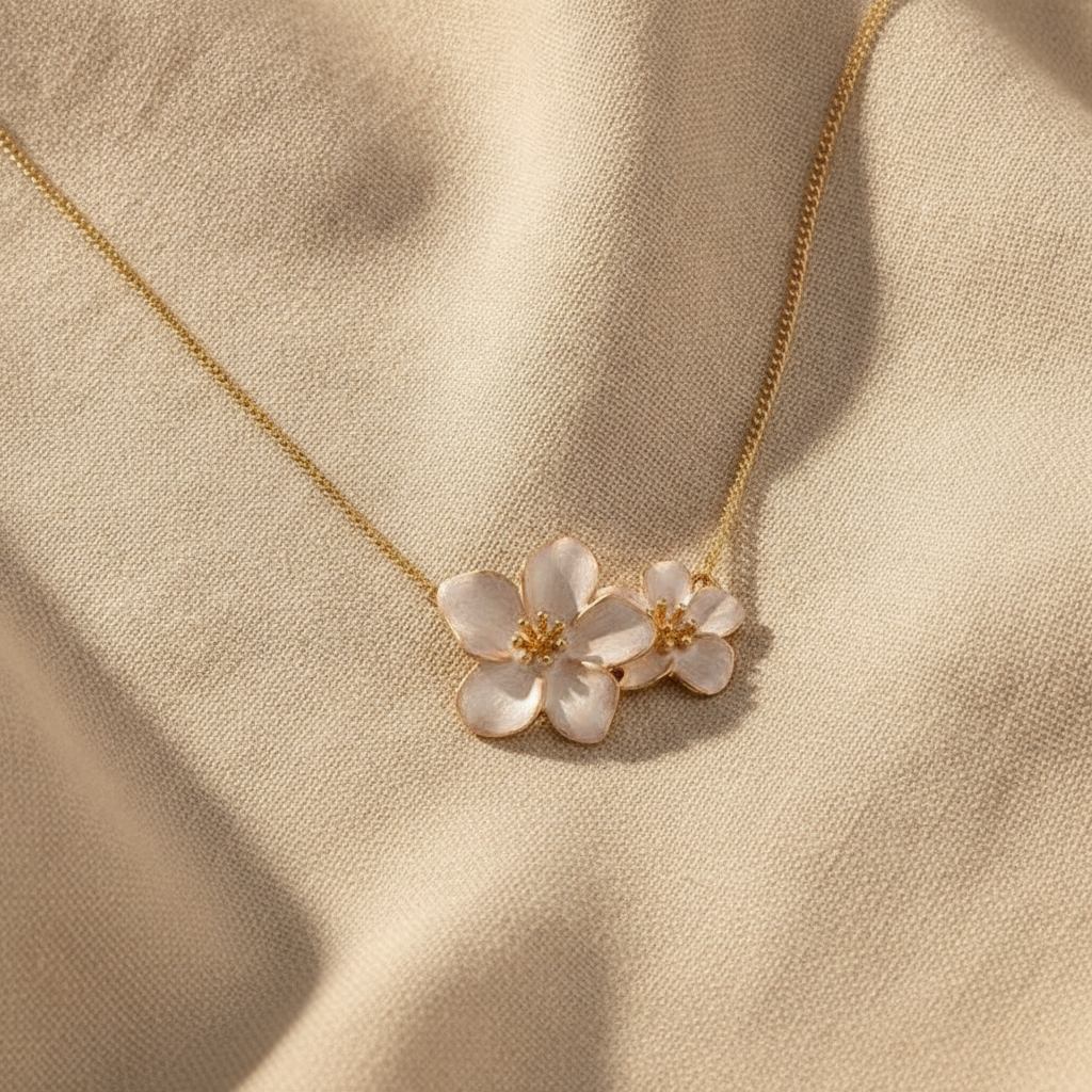 gold pearl flowers necklace — studio