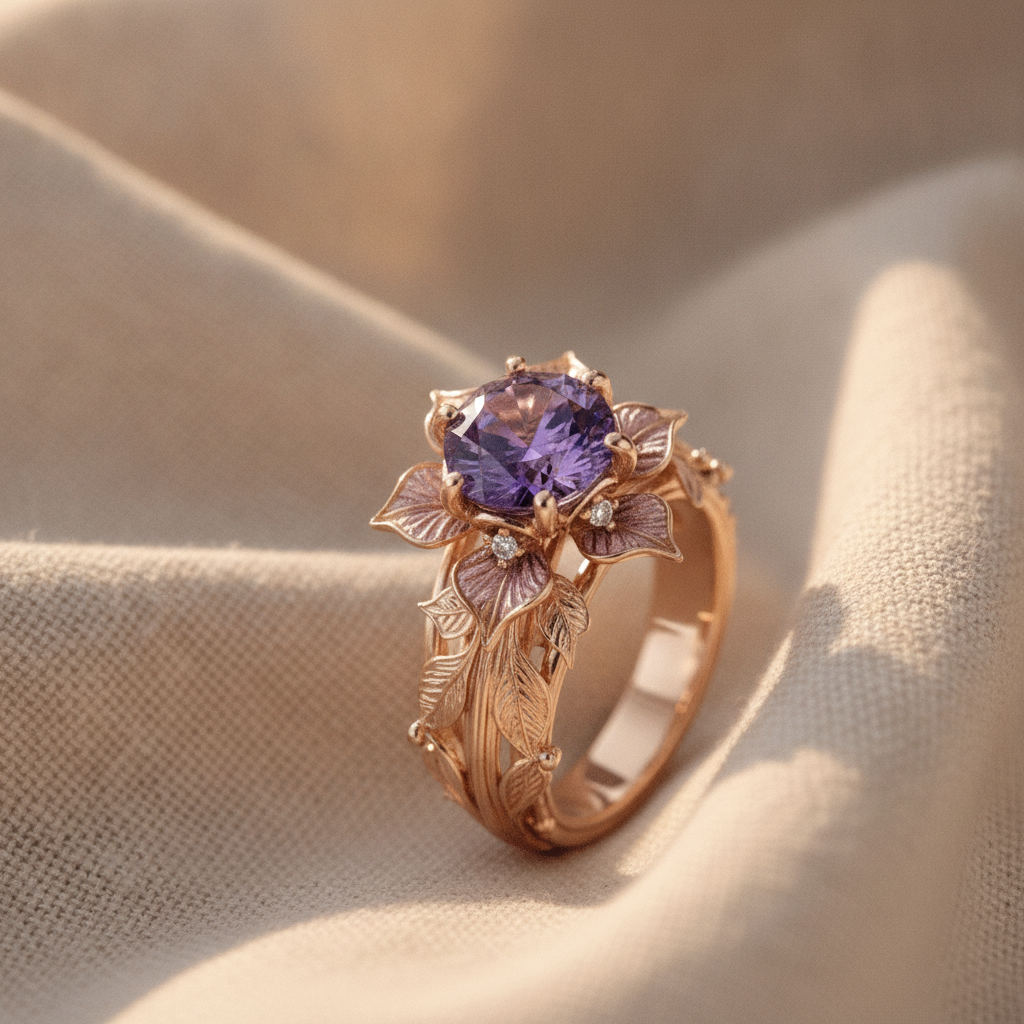 gold purple flora ring — studio