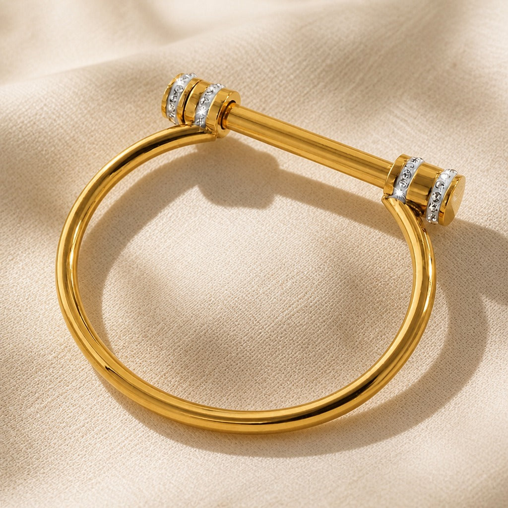 Open Cuff Bangle in 18K Gold Plating with Cubic Zirconia Inlay — view 2