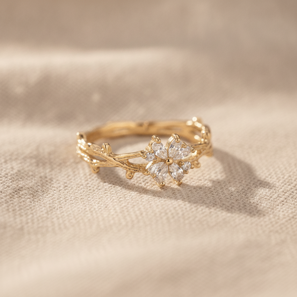golden branch ring — studio