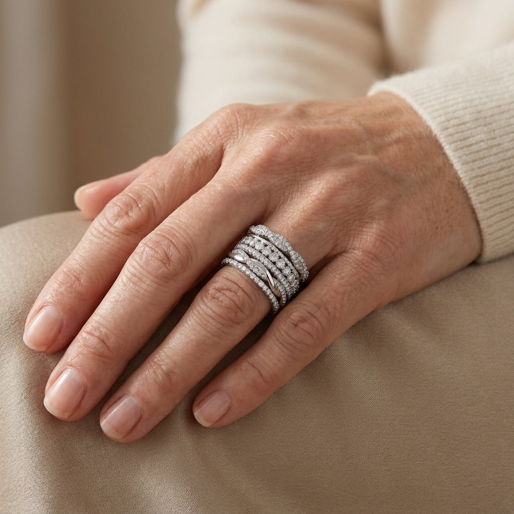 graceful layered zirconia silver ring — lifestyle